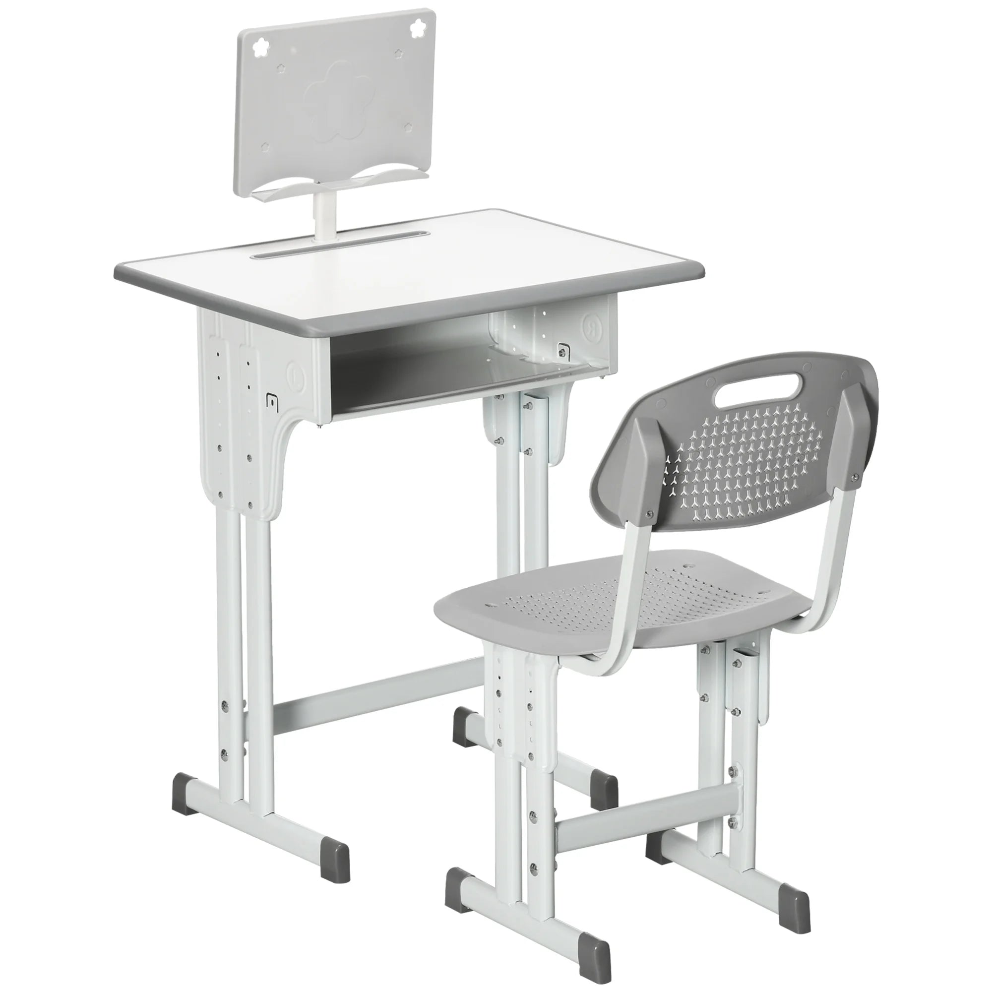 Kids Desk and Chair Set Height Adjustable Study Table with Drawer Book Stand and Pen Slot Ages 6-12