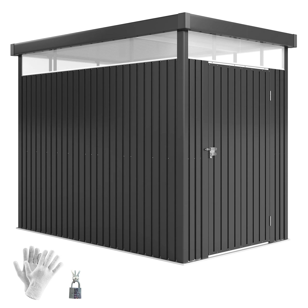 5.3 x 8.5ft Galvanised Steel Garden Shed with Acrylic Roof Windows, Dark Grey