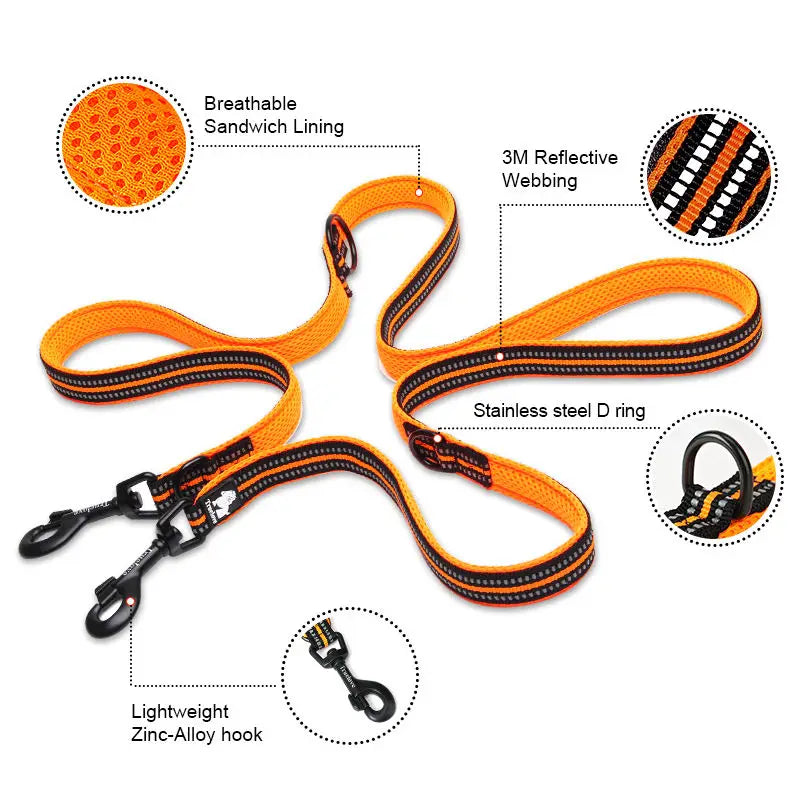 Truelove 7 in 1 Dog Lead Adjustable Hands Free Double Leash Reflective