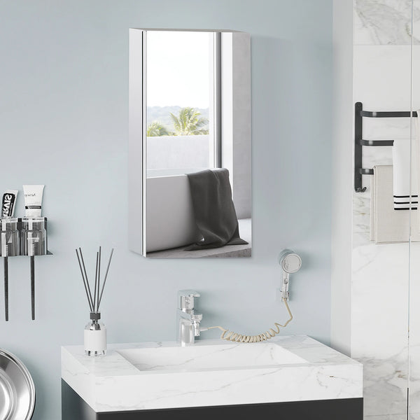 Wall Mounted Bathroom Mirror Glass Storage Cabinet Stainless Steel