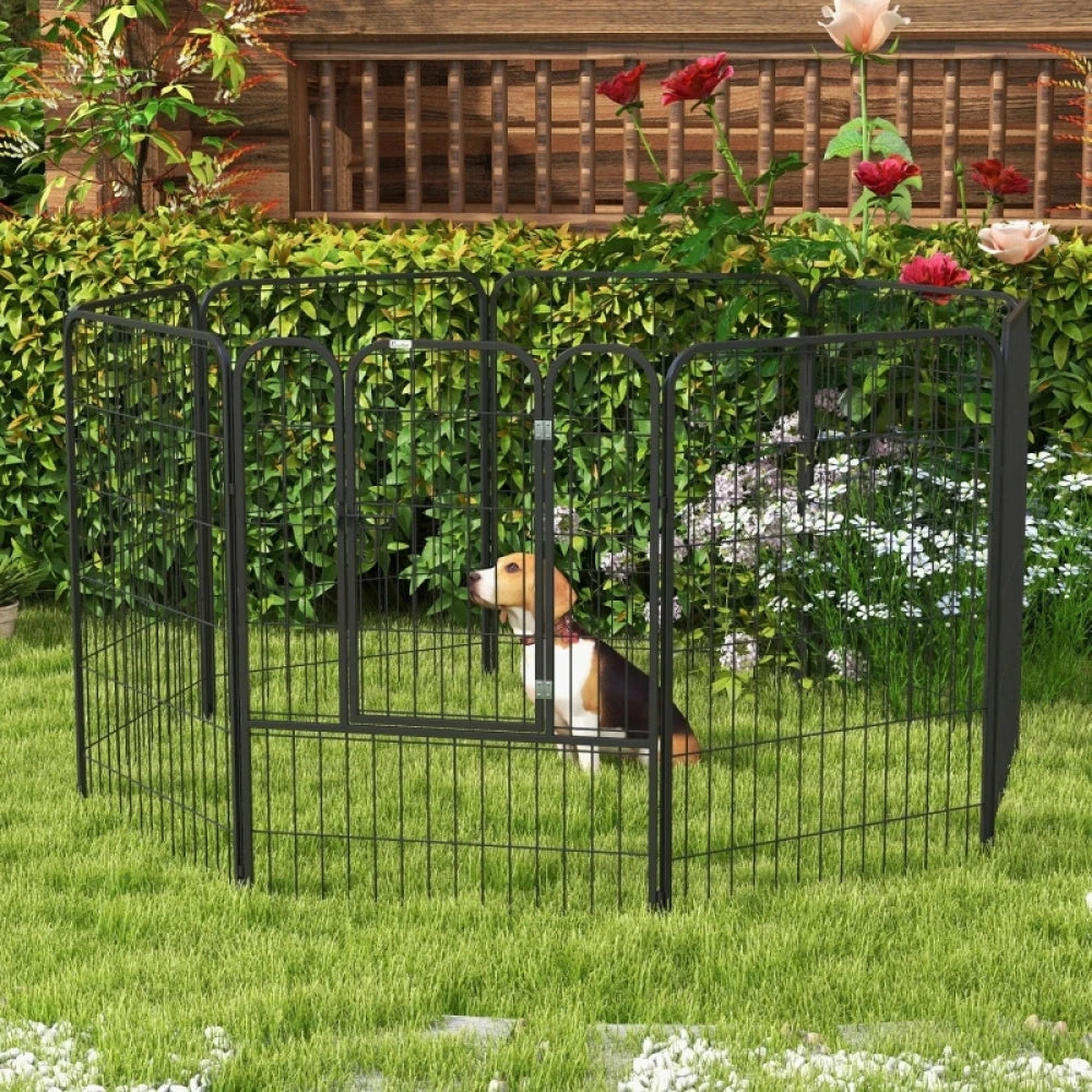 PINGGO 8 Panel Heavy Duty Puppy Playpen 160x80x100cm Steel Frame Indoor Outdoor for Large Medium Dogs Black