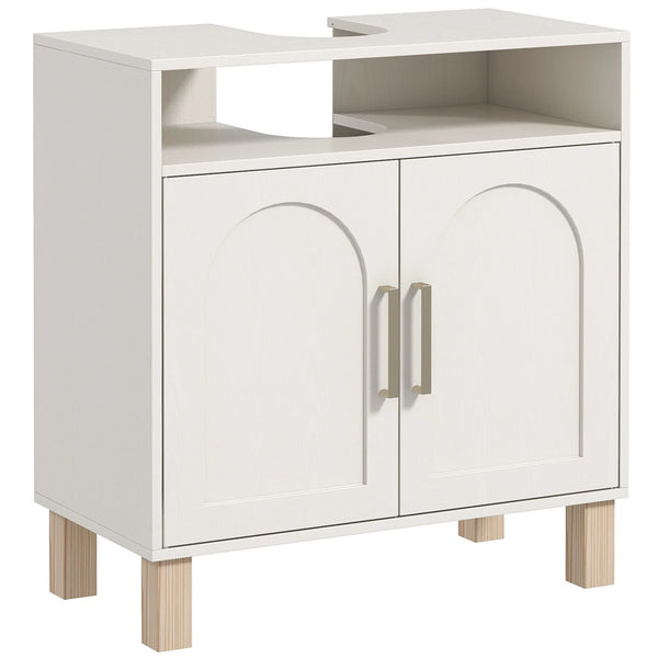 Under Sink Bathroom Cabinet with Adjustable Shelf and U-Shaped Cut-Out, 60 x 30 x 63 cm, Cream White