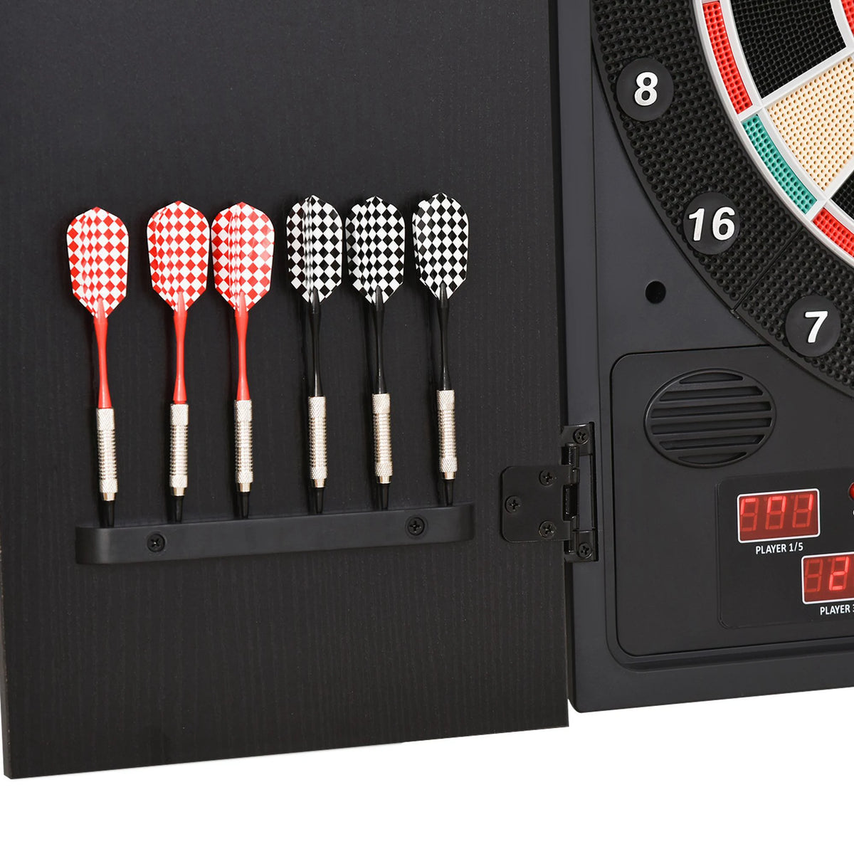 Electronic Dartboard, 27 Games, 202 Variations, LED, 12 Soft Tip Darts, Cabinet