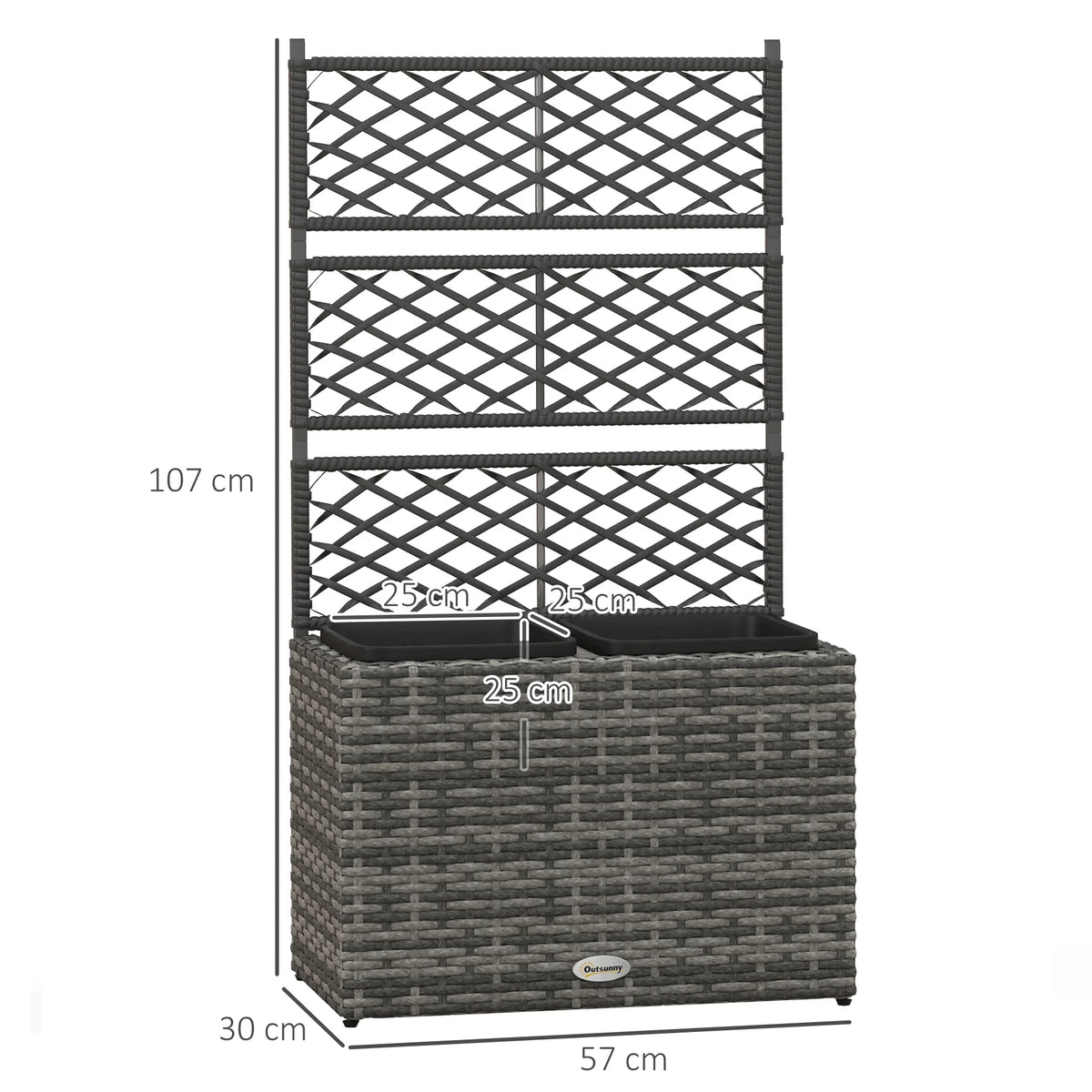 22L Garden PE Rattan Planter with Trellis, Free-Standing Flower Raised Bed with Two Plant Boxes