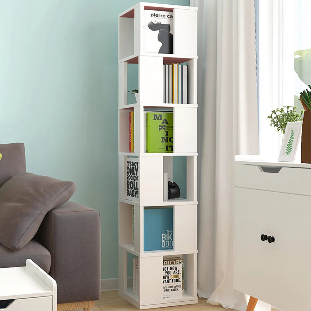 190cm Rotatable 6-Tier Slim Bookcase Corner Shelf | Freestanding Wooden Display Cabinet for Living Room Bedroom