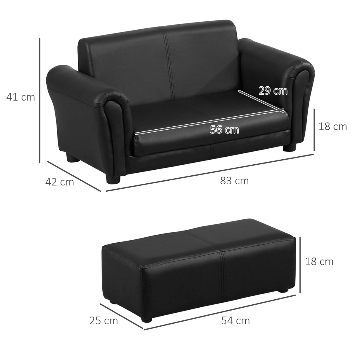 Kids 2 Seater Sofa with Footstool Toddler Twin Chair with Armrests Solid Wood 60kg for Ages 18-36 Months