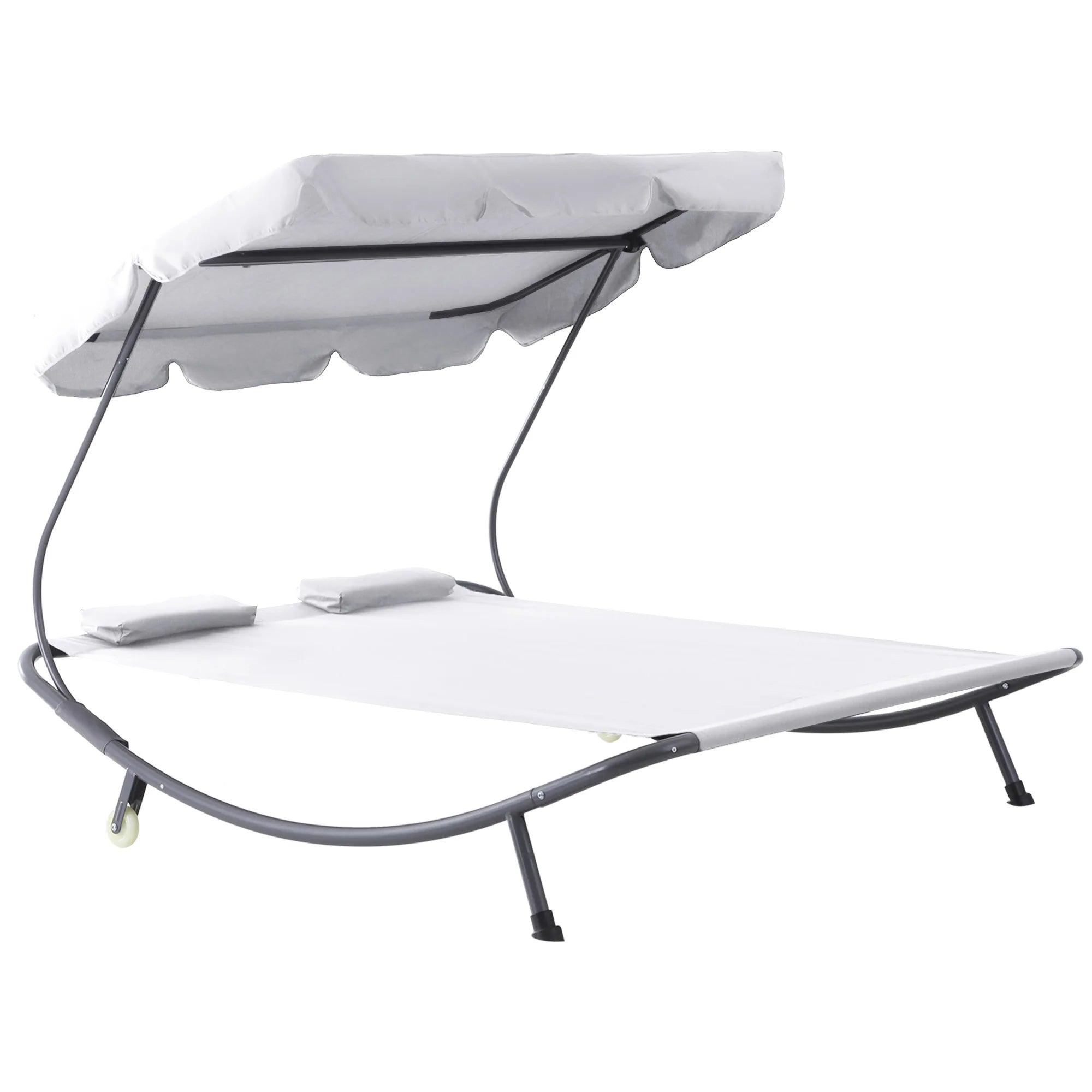 Patio Double Hammock Sun Lounger Bed with Adjustable Canopy Shelter, Wheels and 2 Pillows for Outdoor Use