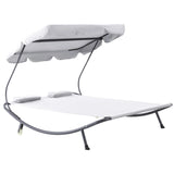 Patio Double Hammock Sun Lounger Bed with Adjustable Canopy Shelter, Wheels and 2 Pillows for Outdoor Use