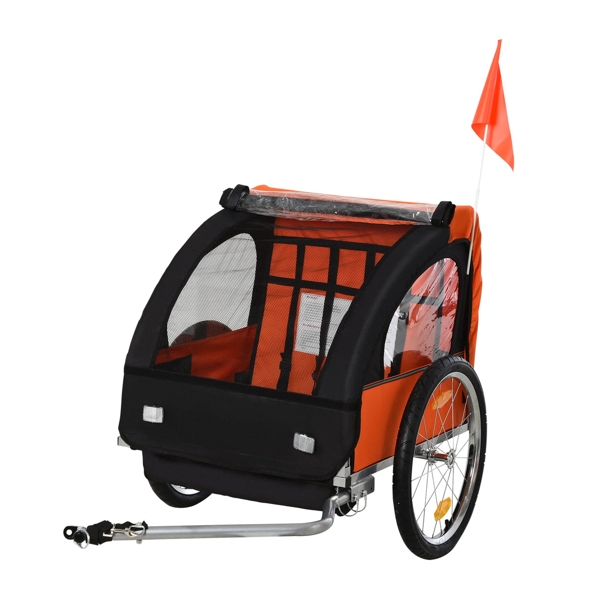 2 Seat Child Bike Trailer with 5 Point Harnesses Steel Frame Oxford Canopy Reflectors and Safety Flags
