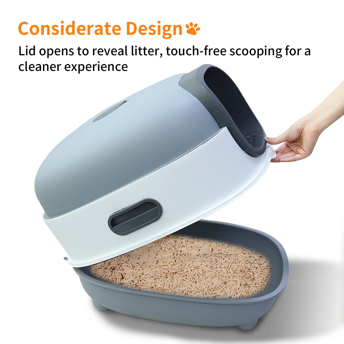 Large Enclosed Cat Litter Box Hooded Front Entry 34x56x38cm Anti-Splash with Scoop Grey