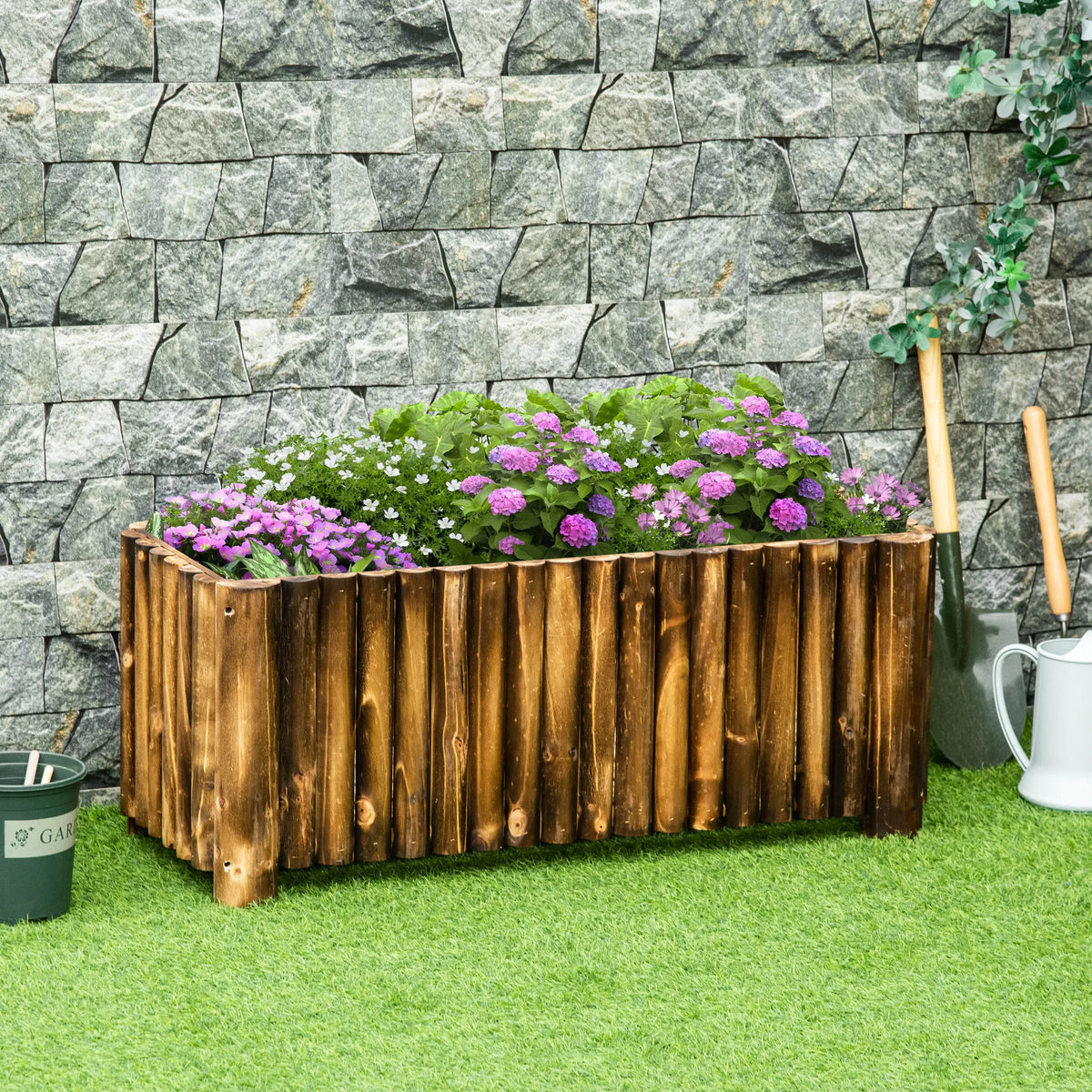 Raised Flower Bed, Wooden Rectangular Planter Box on 4 Legs