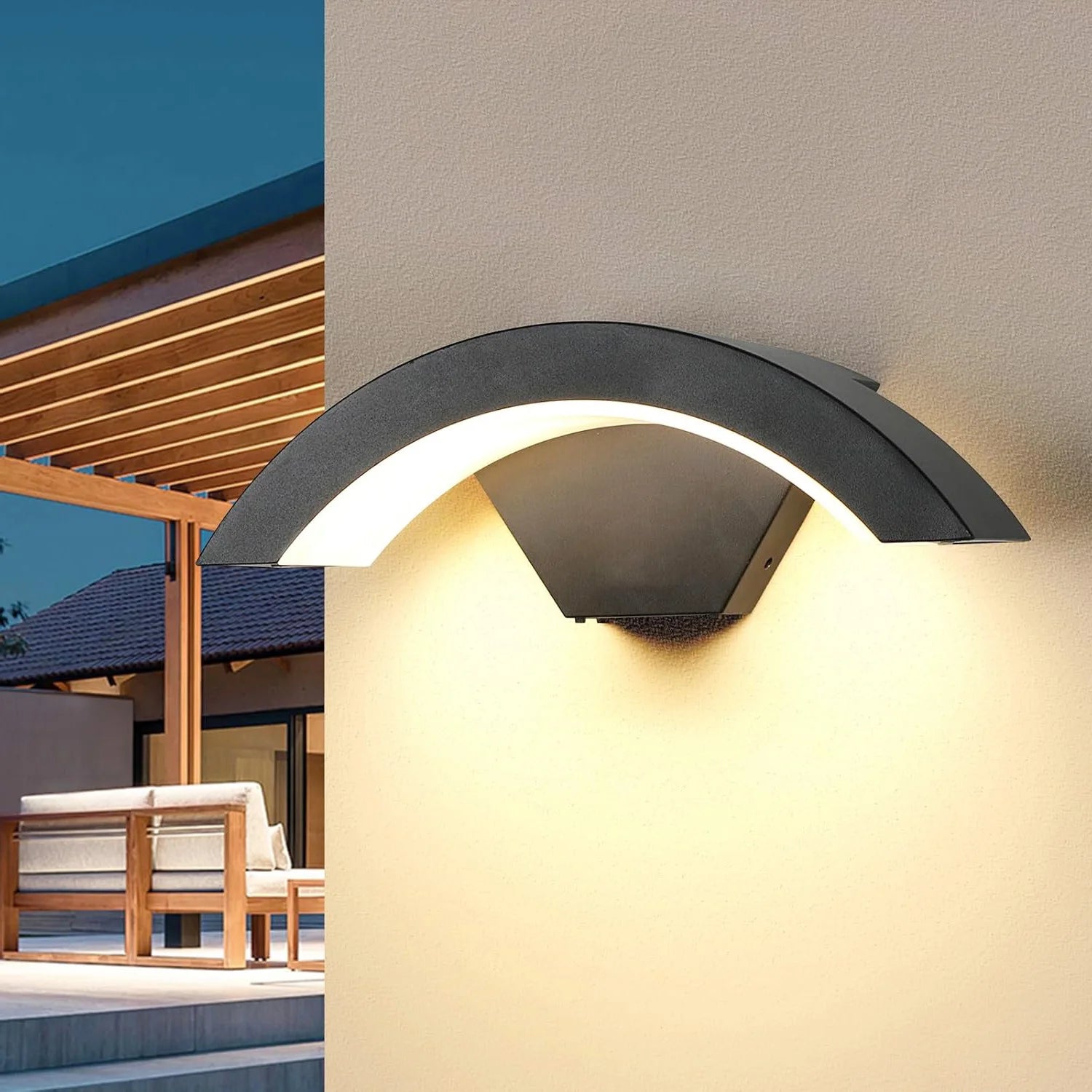 24W LED Outdoor Wall Light 3000K Warm White Waterproof Black Wall Sconce for Garden Terrace Pathway