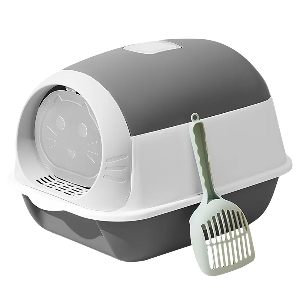 Large Hooded Cat Litter Box 50x35x36cm Semi-Closed Self Cleaning Potty Tray with Scoop
