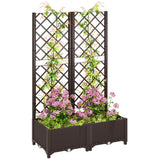 Raised Garden Bed with Trellis Plastic Planter Box with Drainage Holes and Water Reservoir for Climbing Plants