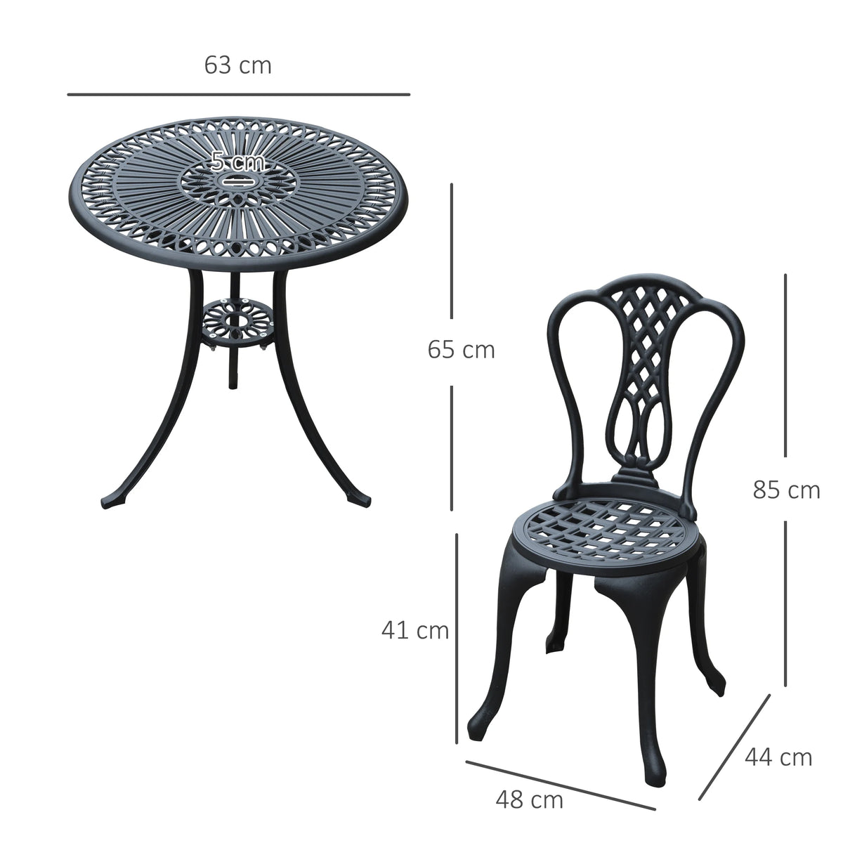 3 Piece Patio Cast Aluminium Bistro Set, Garden Outdoor Furniture Table and Chairs, Shabby Chic Style