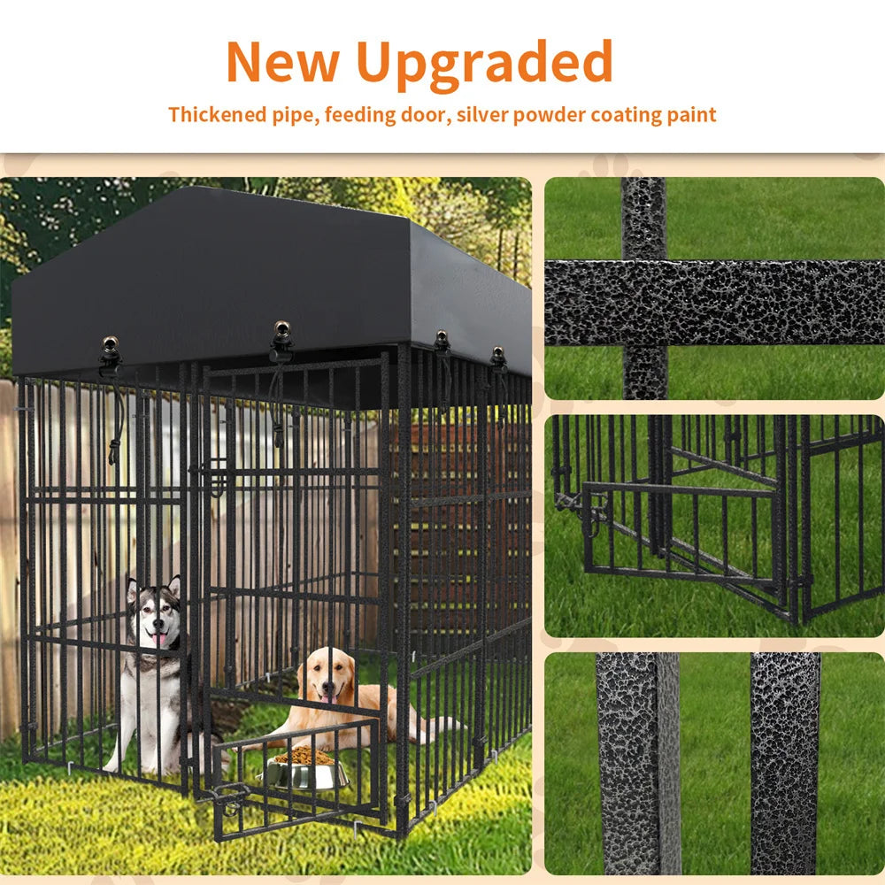 BORWART Heavy Duty Large Dog Kennel Playpen with Roof Cover XS S L Sizes Metal Cage Outdoor Indoor
