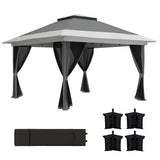 3.6 x 3.6m Pop Up Gazebo with Mesh Sides UPF50+ Canopy Adjustable Height Party Tent with Carry Bag and Sand Bags