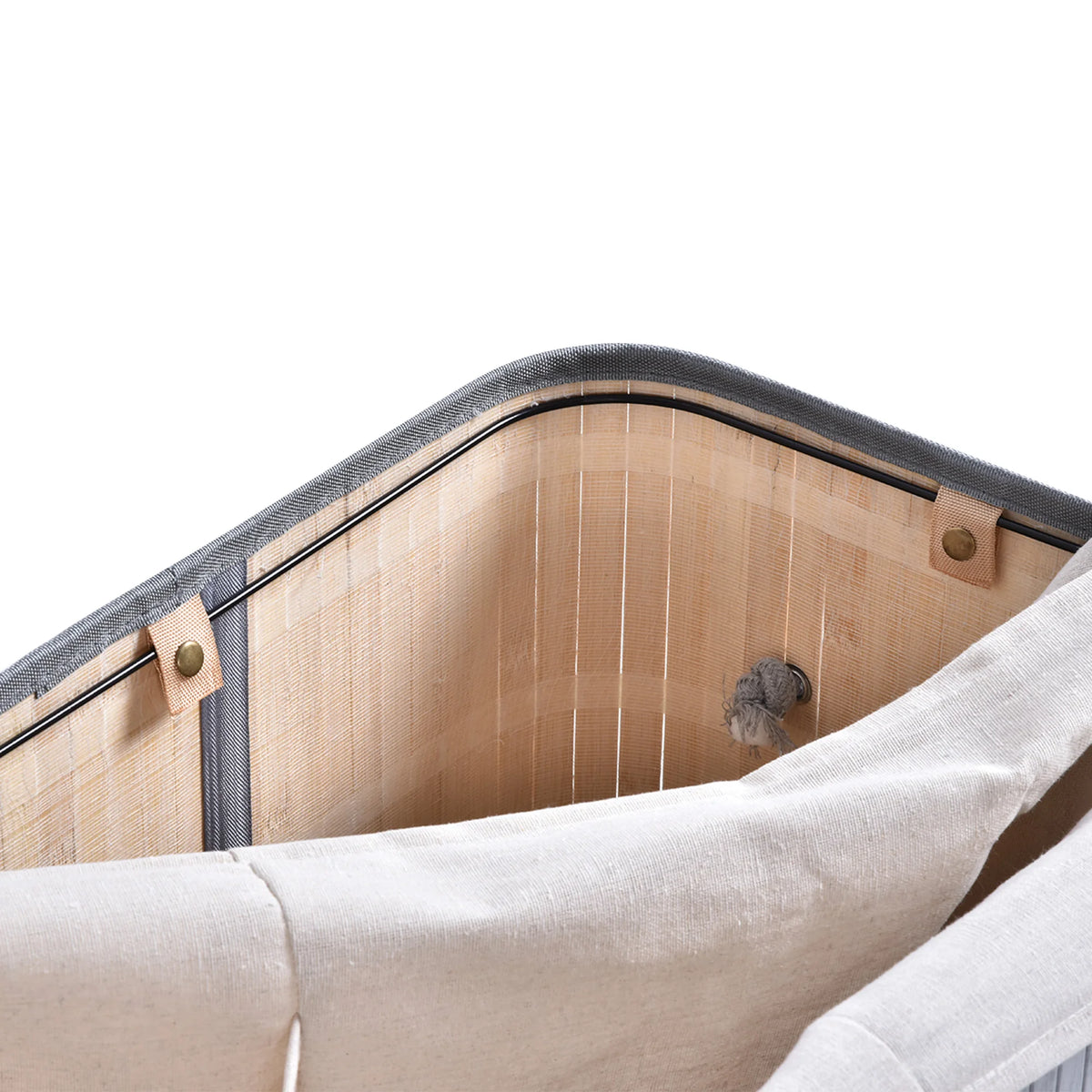 100L Wooden Laundry Basket with 2 Compartments, Lid and Removable Liner, Grey