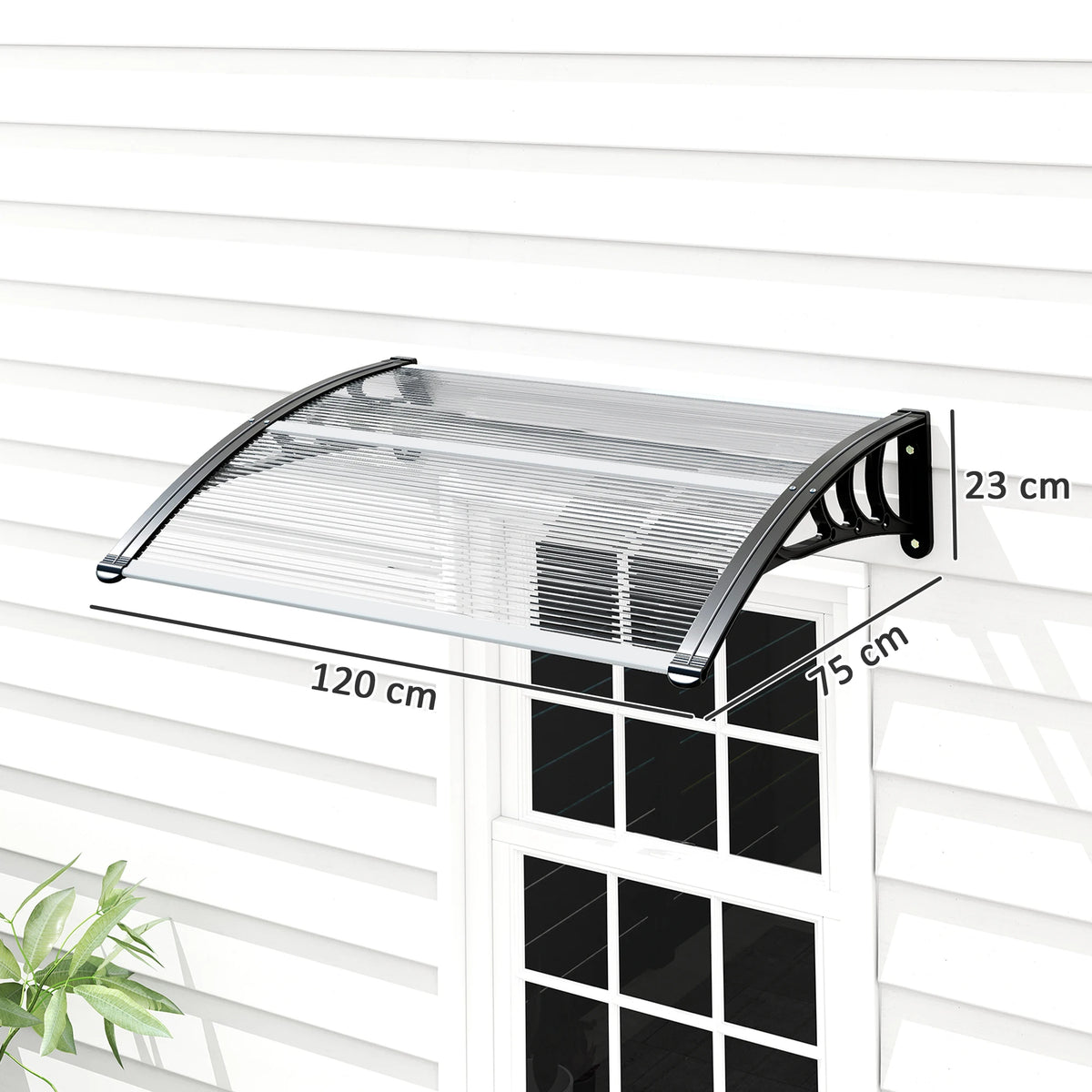 Curved Window Canopy, Aluminium Polycarbonate Awning, 120x75cm, White