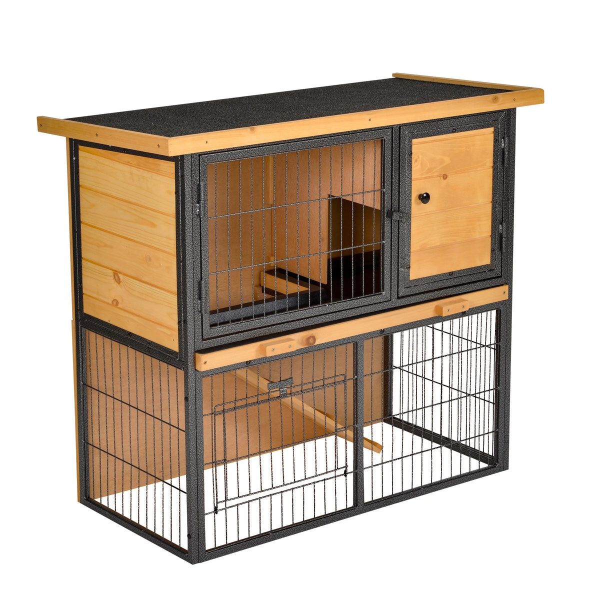 Elevated Rabbit Hutch 89.5x45x81cm Wood and Metal Pet House with Ramp Openable Roof and Run