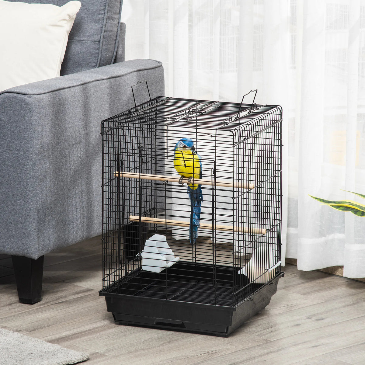 59cm Bird Cage with Openable Top, Stand, Tray, Handles and Feeding Bowls