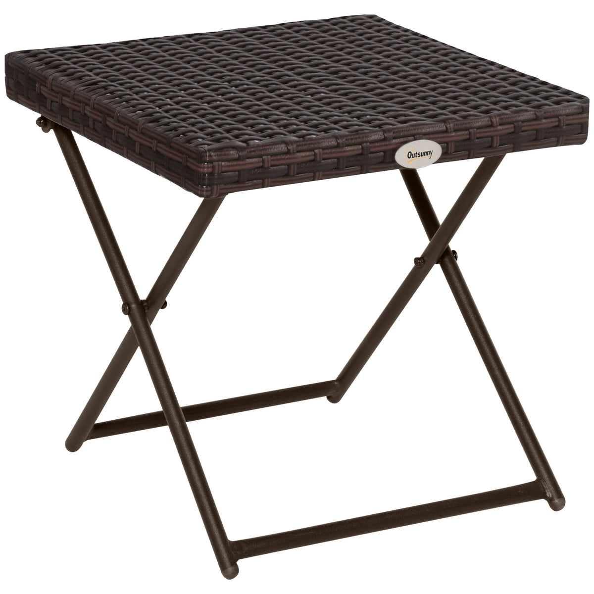 Garden Small Folding Square Rattan Coffee Table, Bistro Balcony Outdoor Wicker Side Table, 40H x 40L x 40W cm, Brown