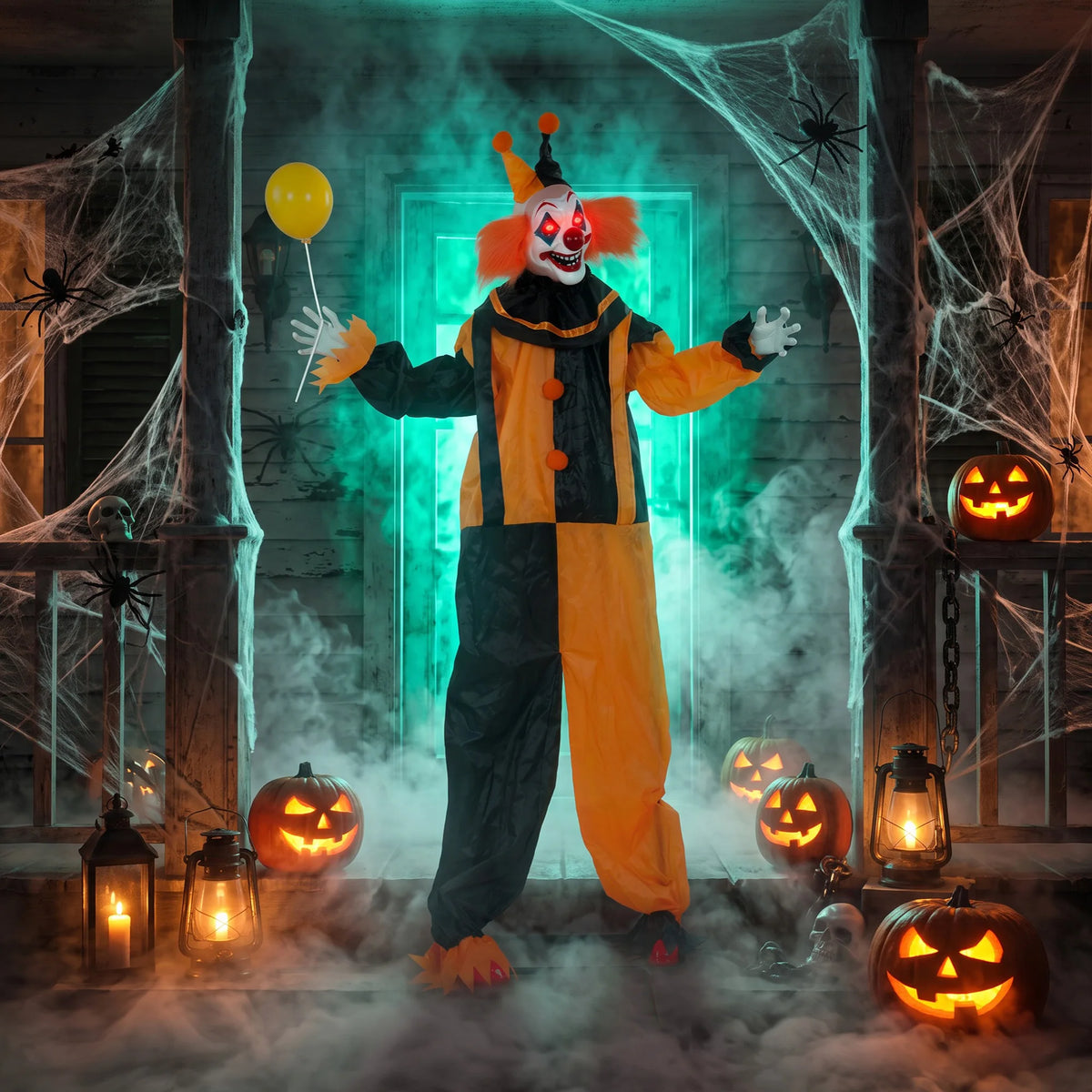 Life Size Animated Clown Halloween Prop 190cm – Swaying Head & Circus Music