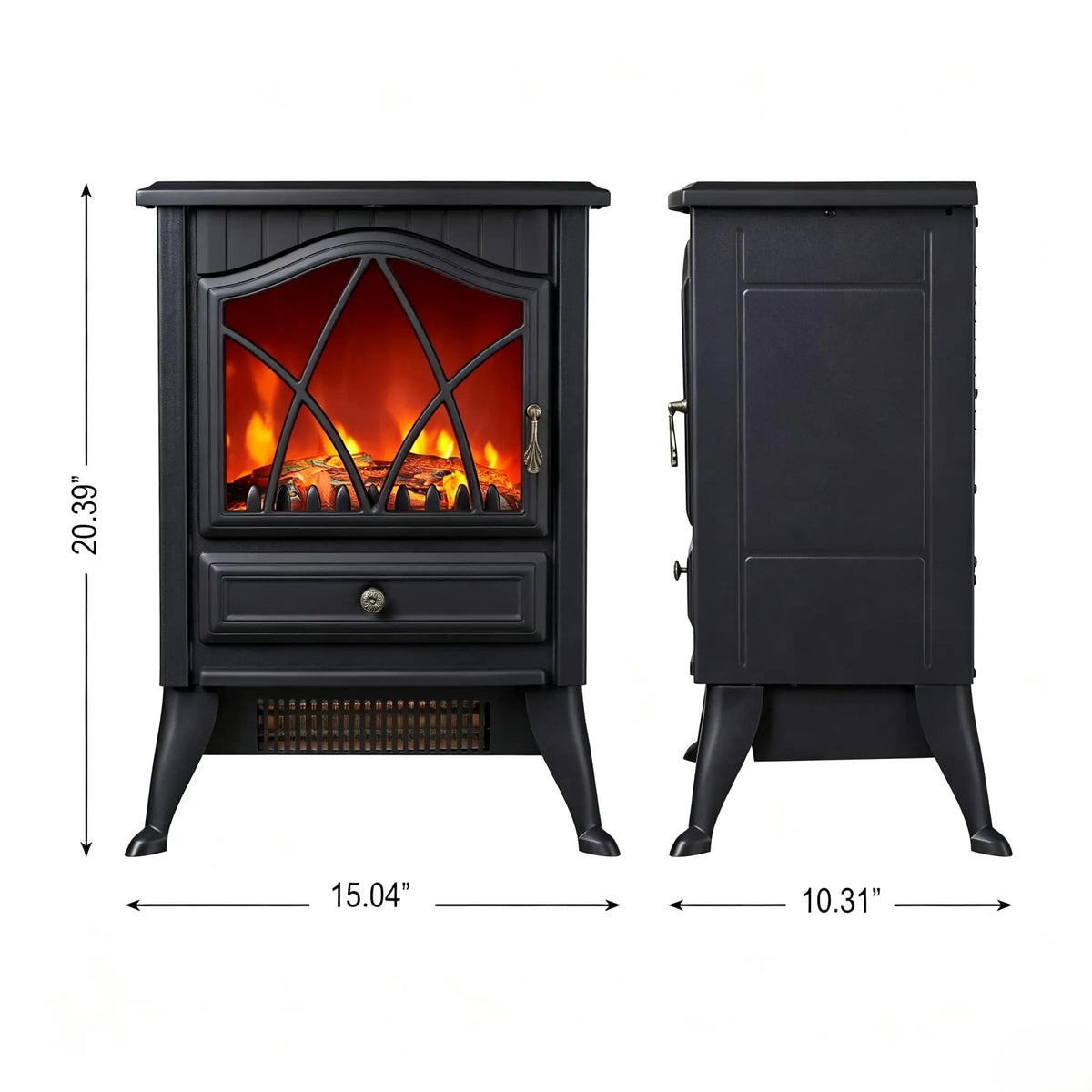 Freestanding Electric Fireplace Heater with Flame Effect, 900W/1800W, Black