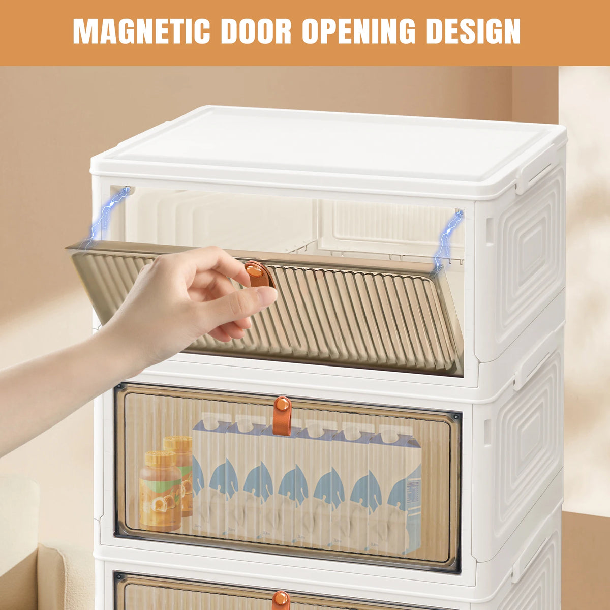 Stackable Storage Boxes with Lids 3 4 or 5 Tier 21L per Box Magnetic Front Door 4 Wheels 2 Locking PP