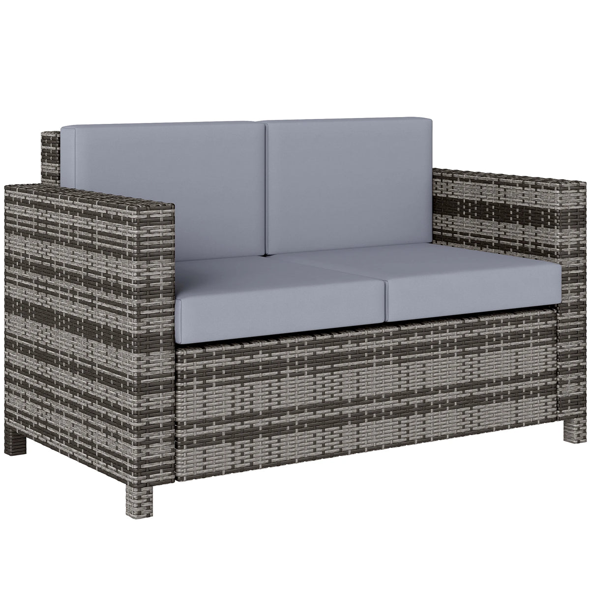2 Seater Rattan Garden Sofa with Padded Cushions, PE Wicker Loveseat with Armrests, 130 x 70 x 80 cm