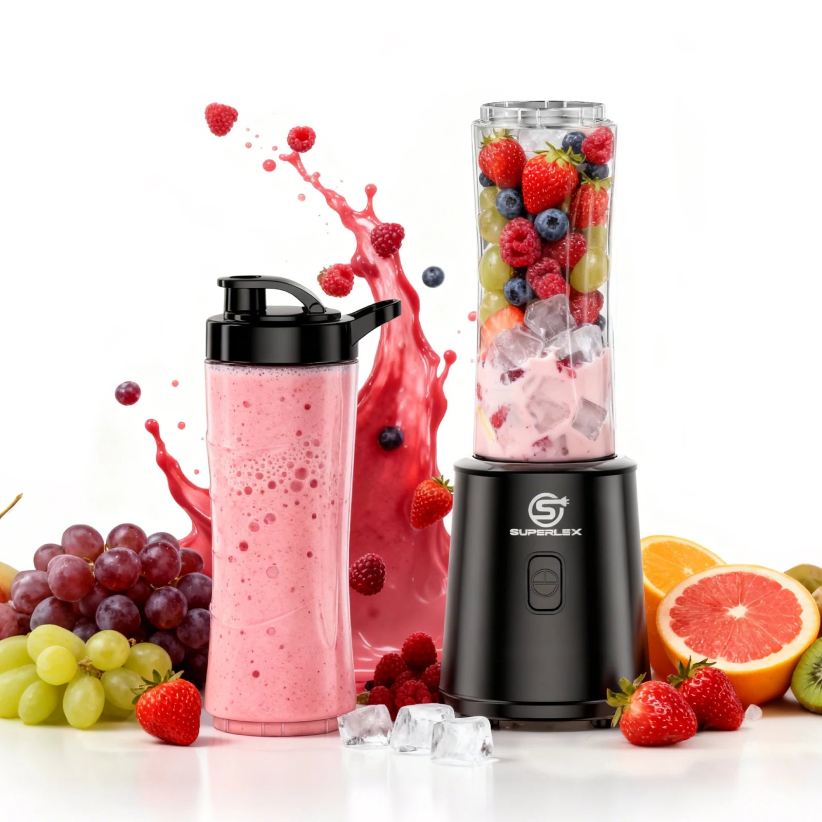 Double Cup 600ml Portable Electric Blender 4000mAh with Ice Crush Function Stainless Steel Blades for Smoothies and Juices