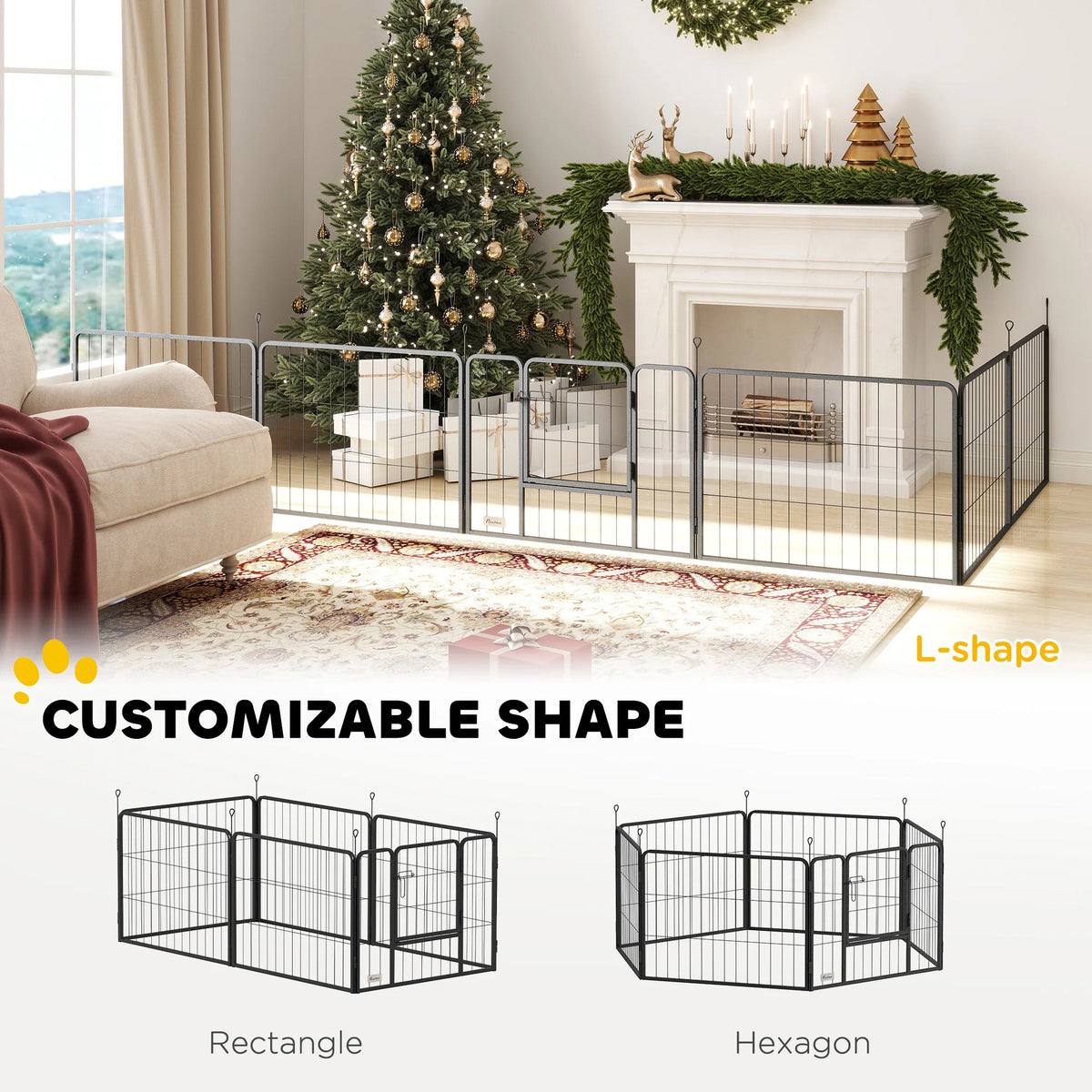 Dog Playpen, 6 Panels Puppy Pen, 60cm High, Black