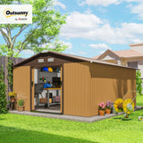 13 x 11ft Galvanised Metal Garden Shed with Double Sliding Lockable Doors, Foundation Kit and Ventilation