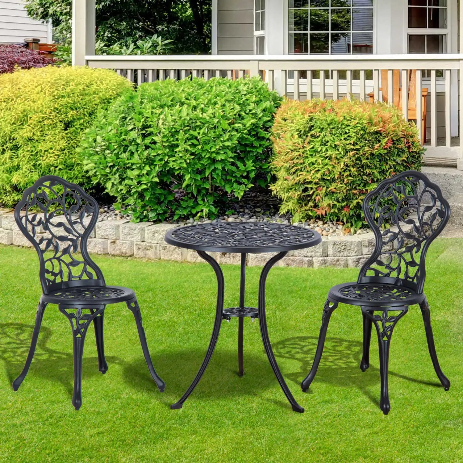 3-Piece Aluminium Bistro Set with Dining Table and 2 Chairs for Outdoor and Patio Use