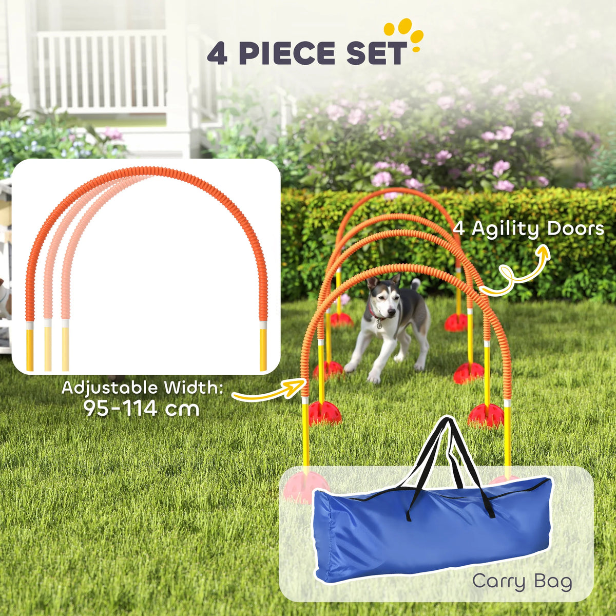 4-Piece Dog Agility Training Set with Adjustable Width Doors and Carry Bag