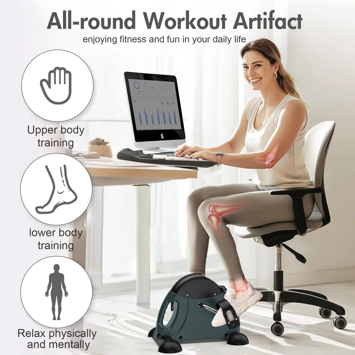 Mini Pedal Exercise Bike Under Desk Portable Cycle Trainer with LCD Display for Home Office