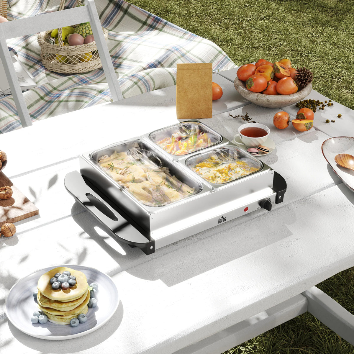 4.5L Electric Buffet Server and Food Warmer with 3 Trays and Lids, Stainless Steel
