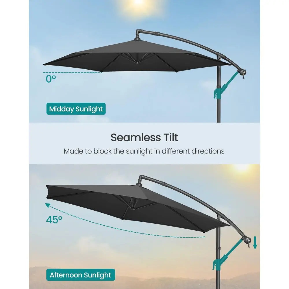 3m Cantilever Garden Parasol with Cross Base, Crank and Tilt, UPF 50, Grey