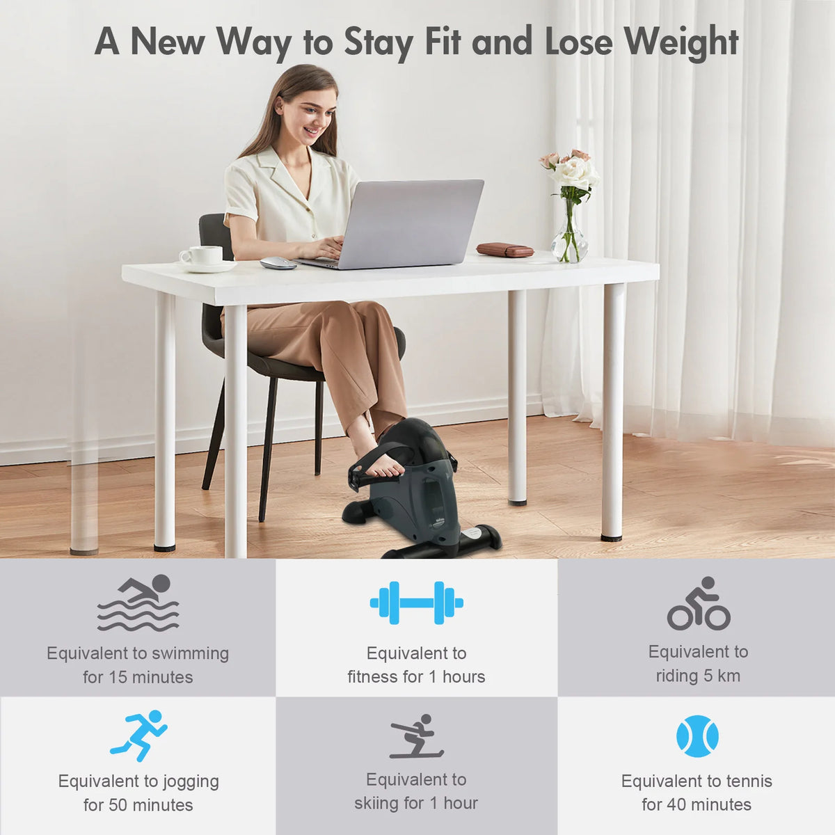 Mini Pedal Exercise Bike Under Desk Portable Cycle Trainer with LCD Display for Home Office