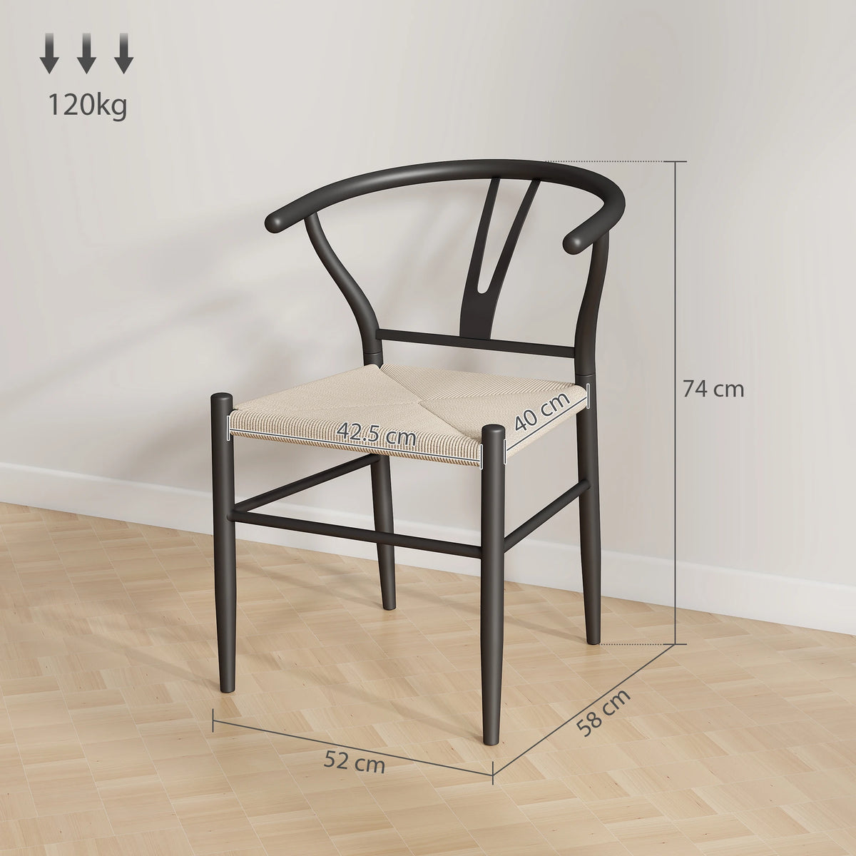 Weave Dining Chairs Set of 2 with Y-Shaped Backrest, Woven Seat, Black