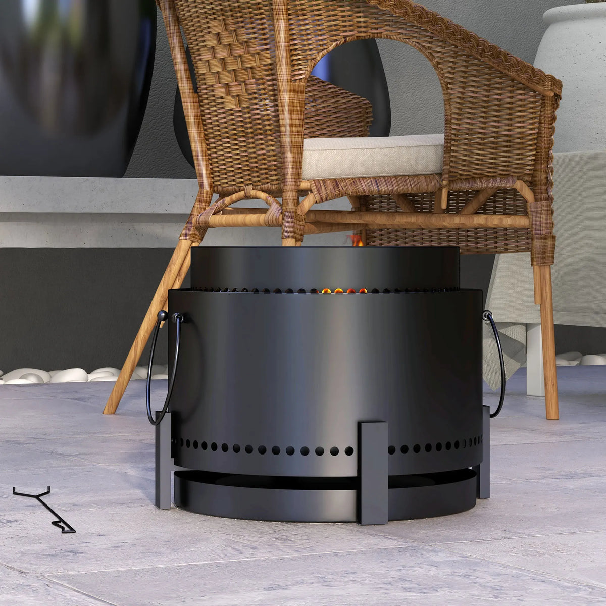 37cm Portable Smokeless Wood-Burning Fire Pit with Ash Pan and Poker, Black