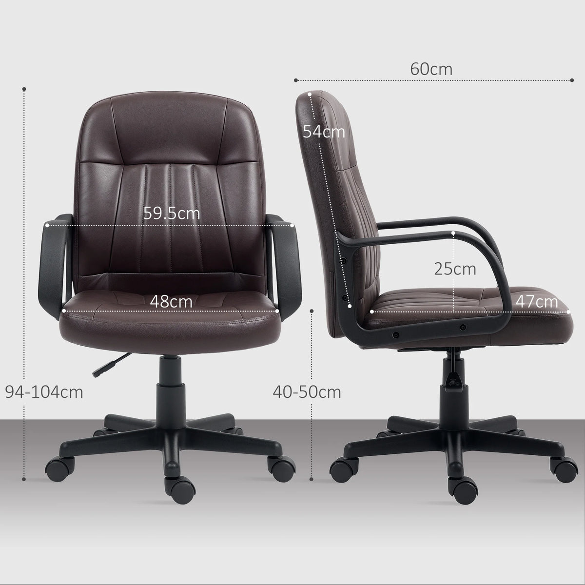 Faux Leather Swivel Office Chair with Armrests, Dark Brown