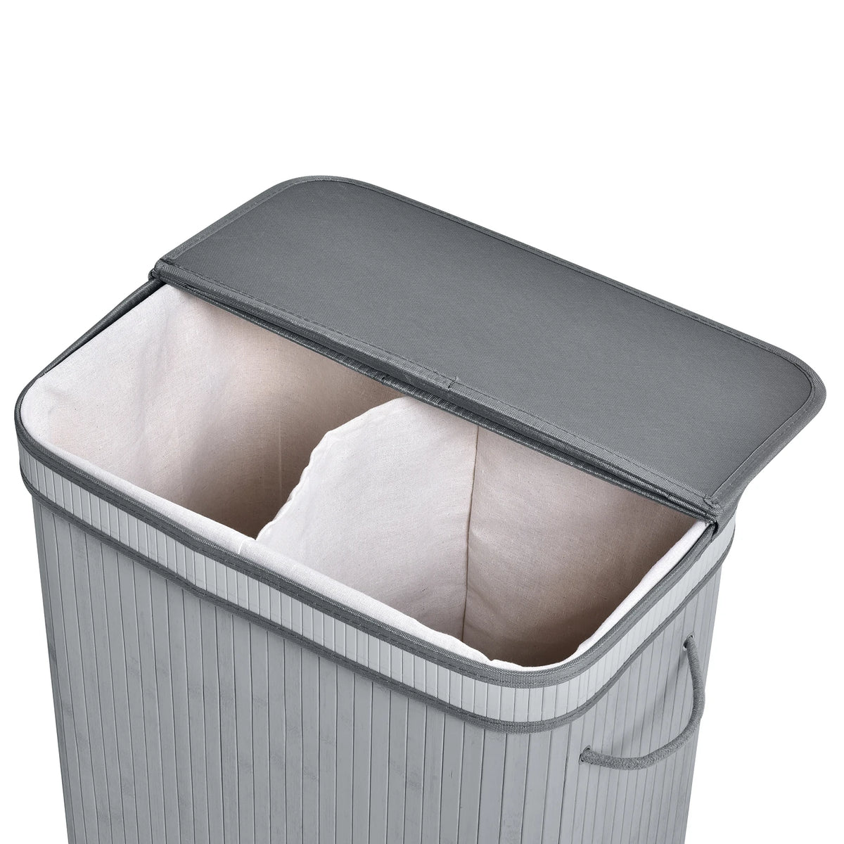 100L Wooden Laundry Basket with 2 Compartments, Lid and Removable Liner, Grey