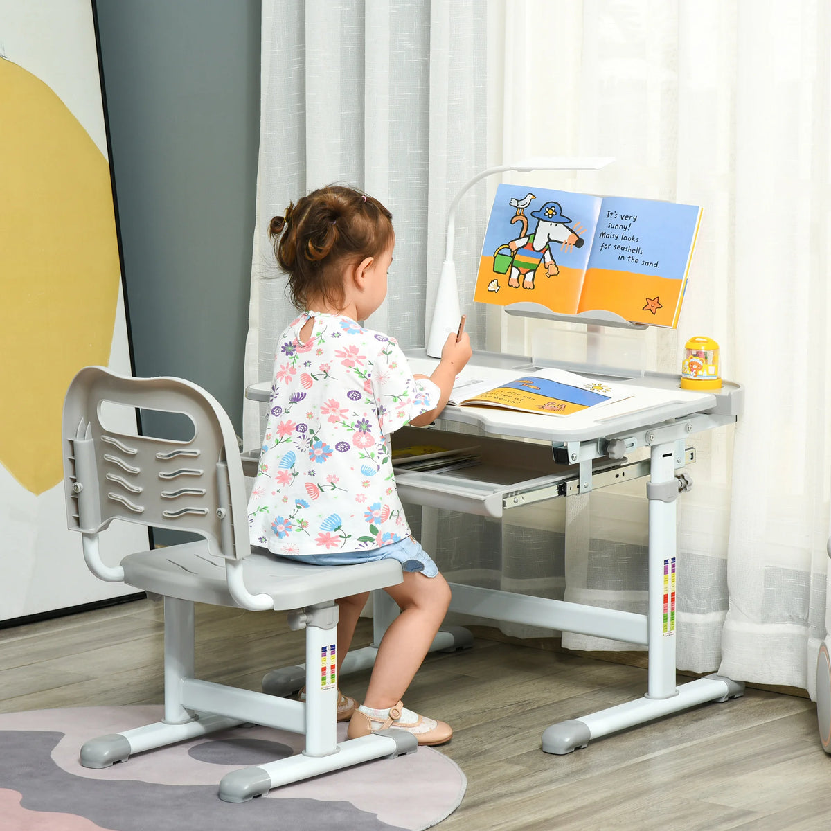 Height Adjustable Kids Desk and Chair Set with USB Lamp