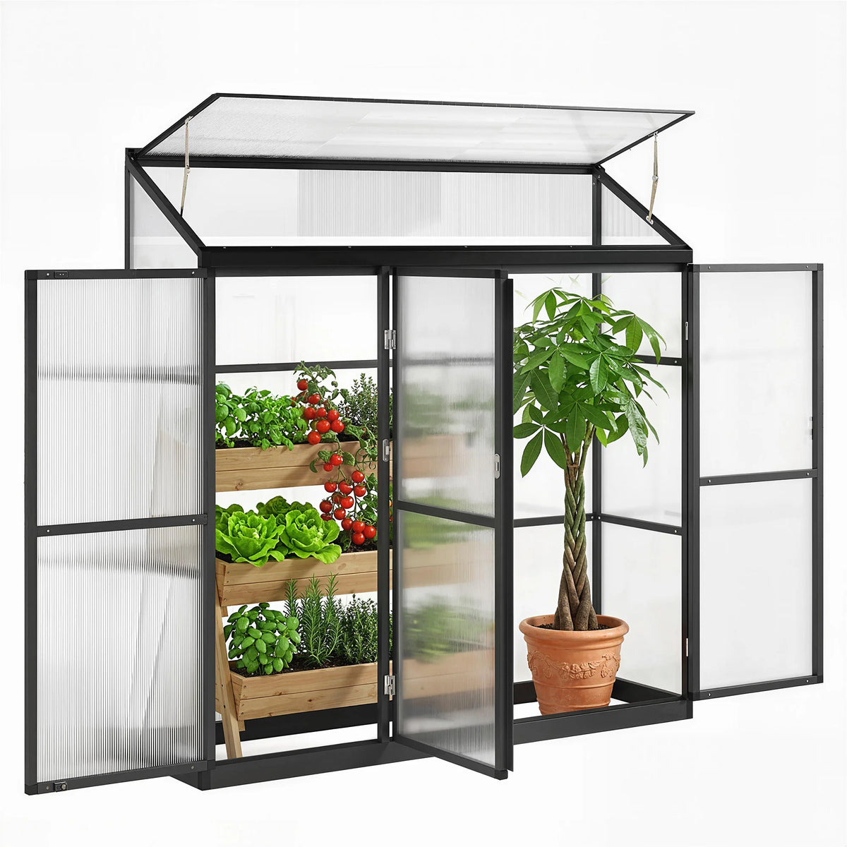 6 x 1.5ft Lean-To Polycarbonate Greenhouse with Aluminium Frame, Black