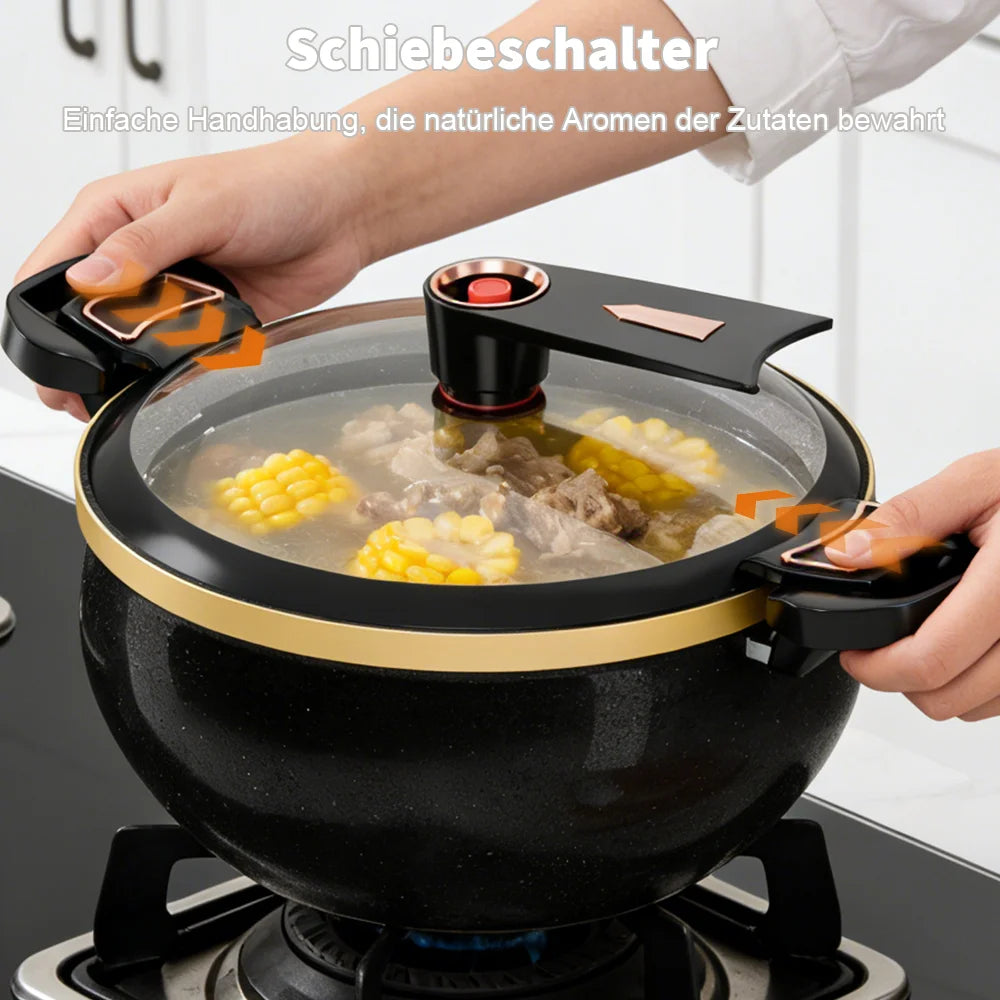 7L Enamelled Cast Iron Stew Pot with Glass Lid and Pressure Release Valve, 27cm