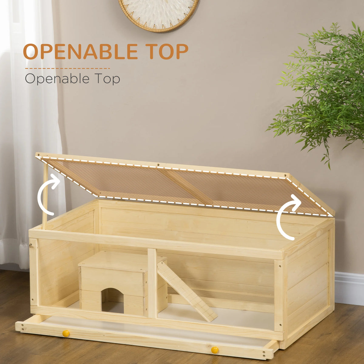 Wooden Hamster Cage, Small Animal Cage with Sliding Tray, Openable Top, Hut, Exercise Play House for Syrian Hamsters