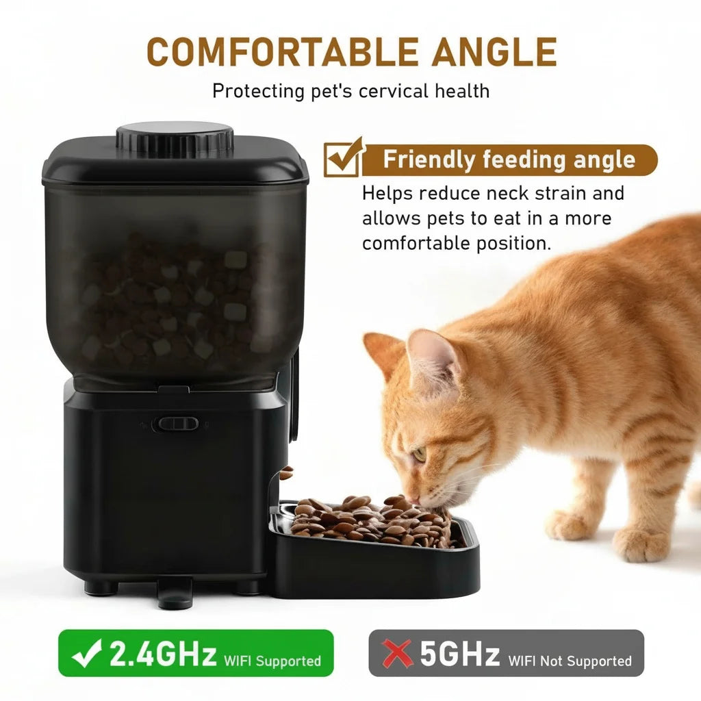 6.5L Automatic Cat Feeder with Camera WiFi App Control Rechargeable Battery Stainless Steel Bowl