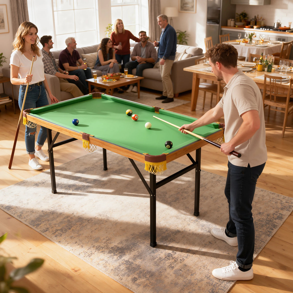 4ft Folding Pool Table with 2 Cues, 16 Balls, Triangle and Chalk