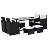 9 Piece Rattan Garden Furniture Set Dining Table 8 Seater 4 Chairs 4 Stools Cushions Mixed Grey Outdoor Patio